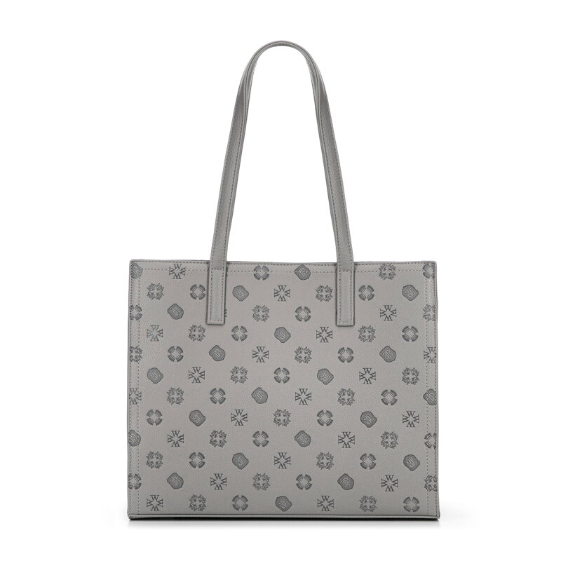 Dámska nákupná kabelka z ekokože s reliéfnym podpisom, sivá 101-4Y-P04-8