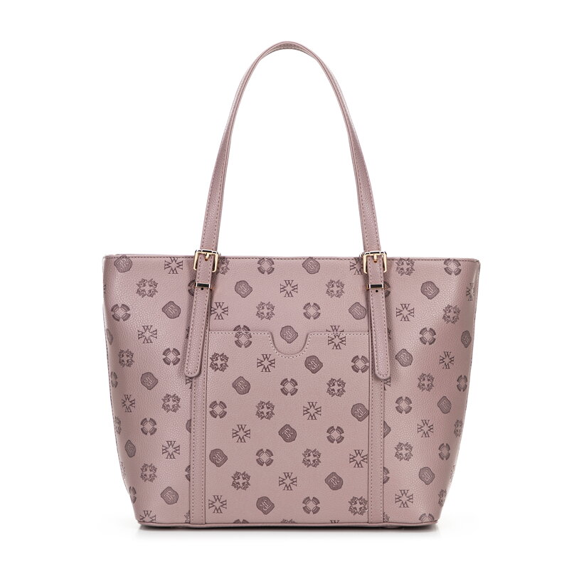 Dámska nákupná kabelka z imitácie kože s reliéfnym podpisom, ružová 101-4Y-P05-P