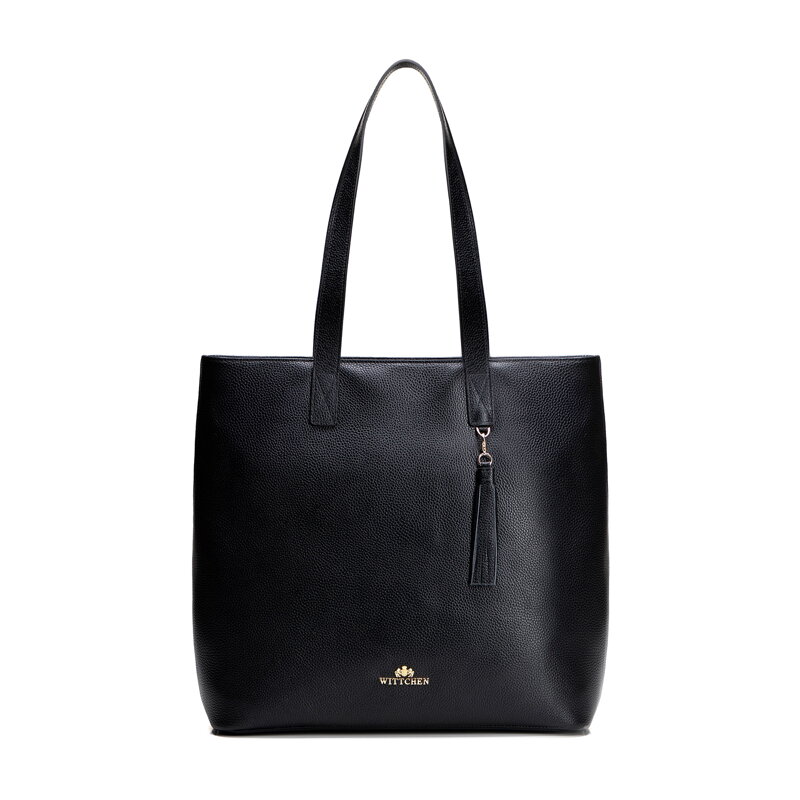 Dámska zvislá shopperka z kože čierna so zlatým logom 100-4E-622-1G