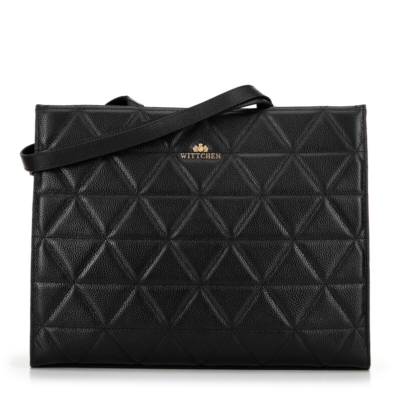 perka z kože s geometrickým prešívaním čierno-zlatá 100-4E-613-1G