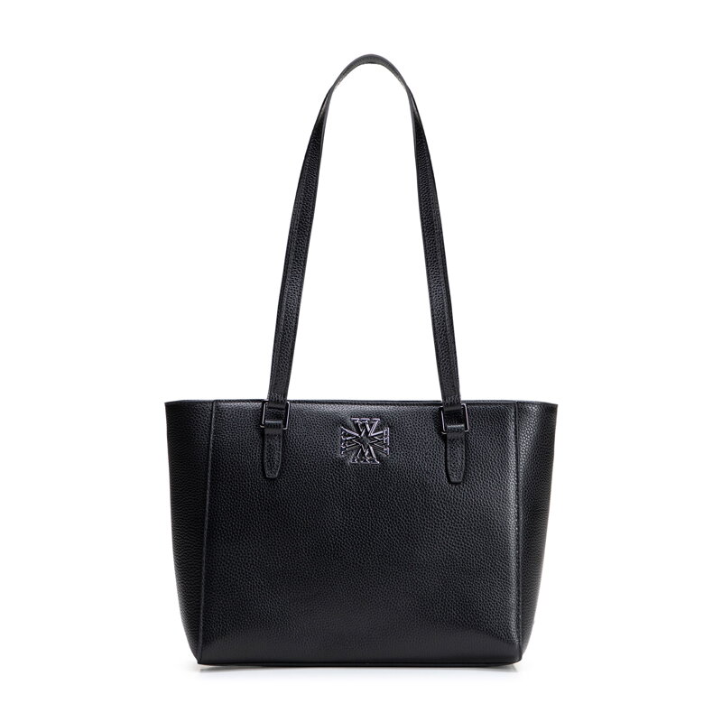 Dámska ramenná kabelka z kože čierna s grafitovým logom 100-4E-612-1C