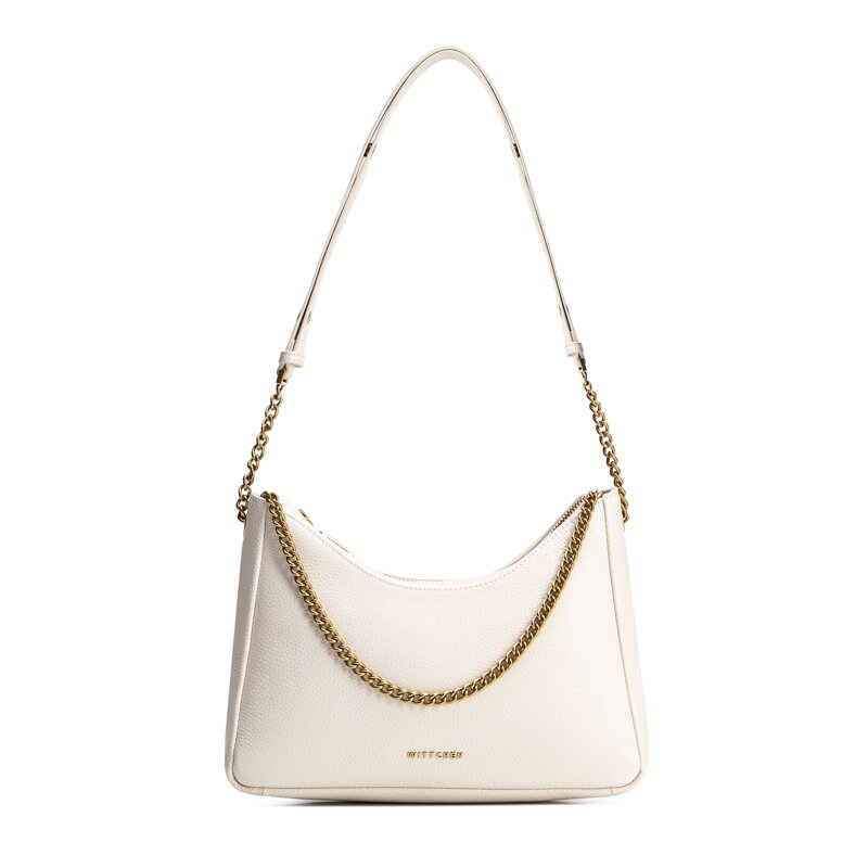 Dámska bagetová kožená kabelka krémová 100-4E-606-0