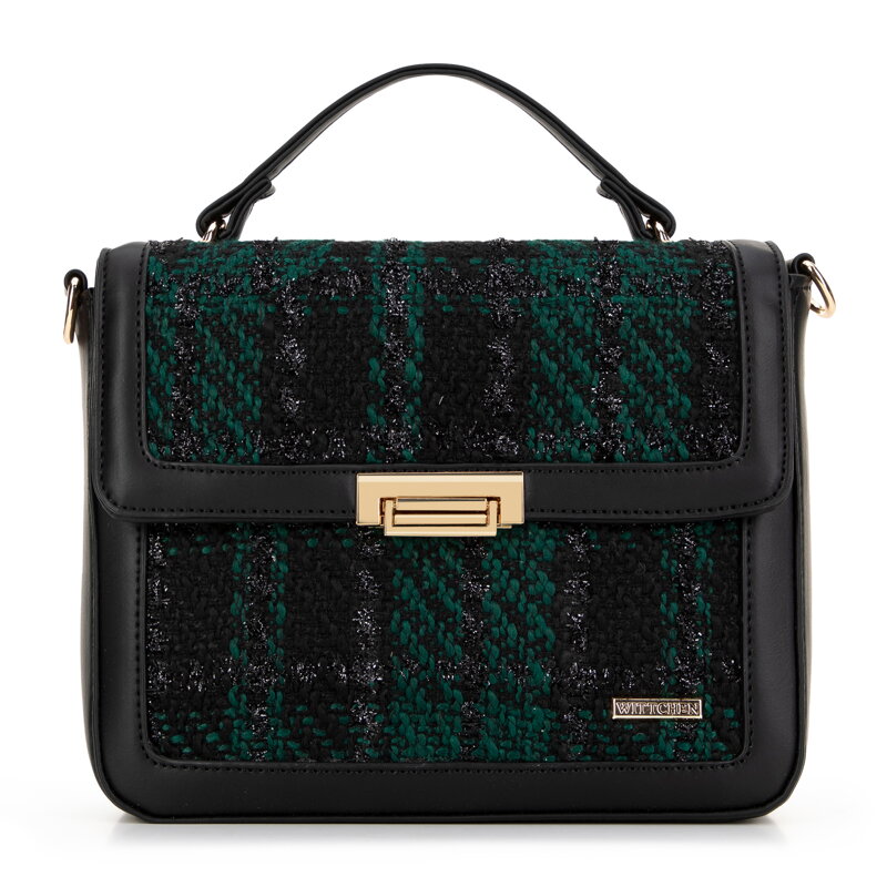 Damska torebka crossbody z tkaniny bouclé czarno - zielona 99-4Y-410-1Z