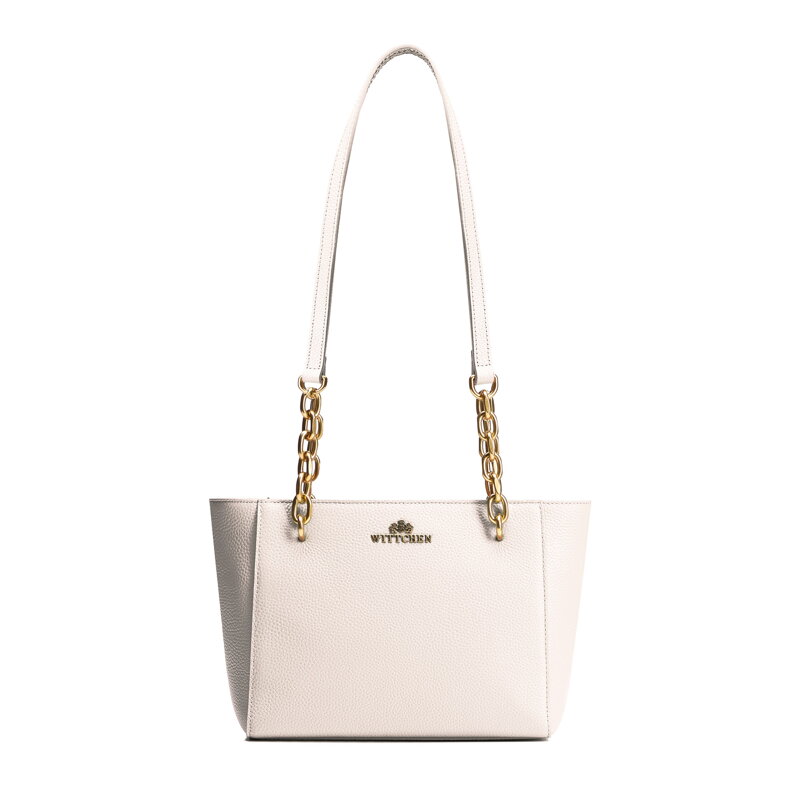 Dámska ramenná kožená kabelka krémová 100-4E-604-0