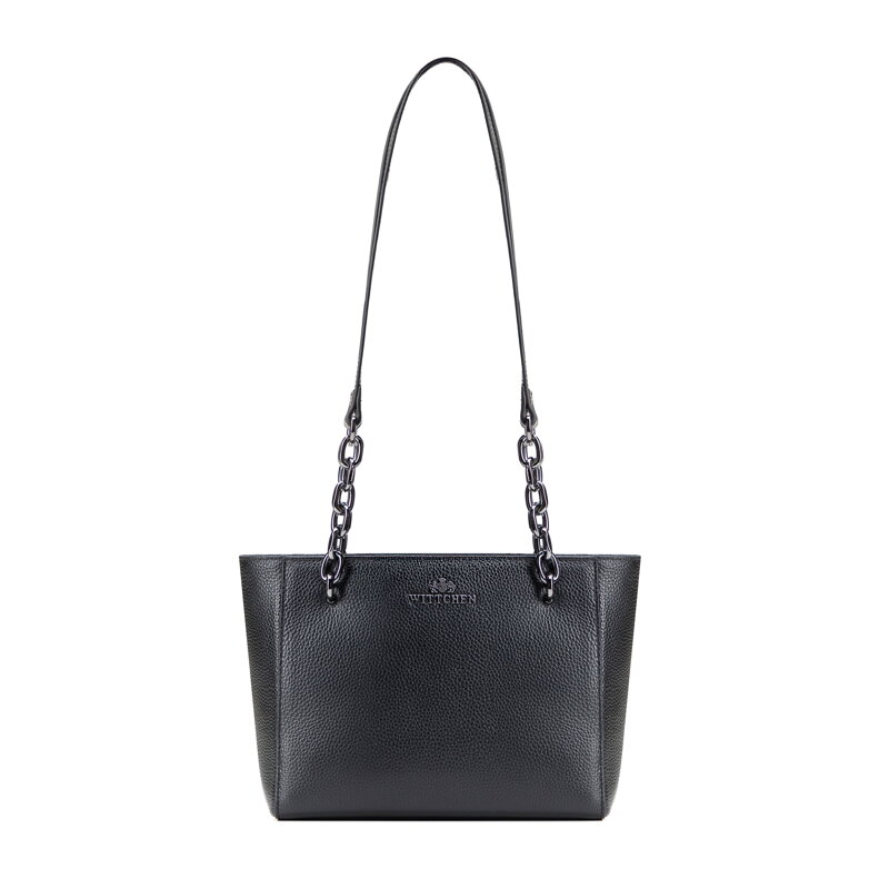 Dámska ramenná kožená kabelka čierno-grafitová 100-4E-604-G1