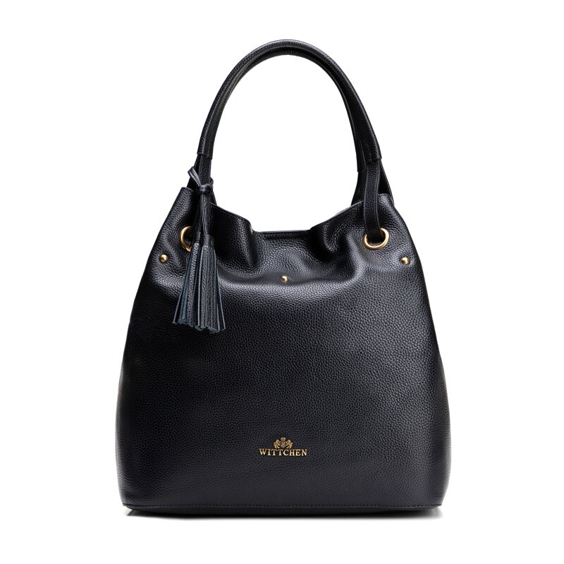 Kožená kabelka typu vak veľká čierno-zlatá  