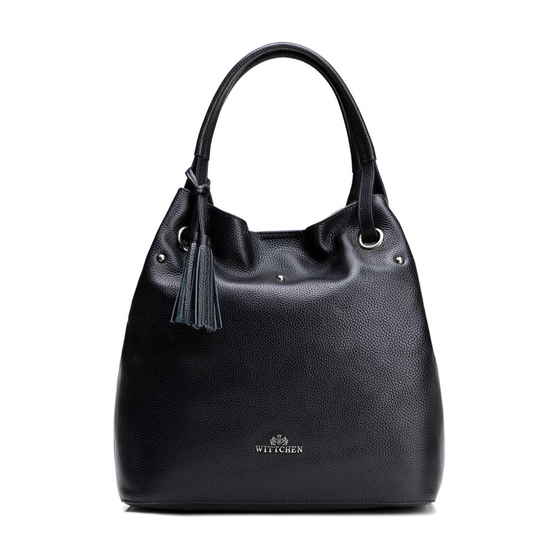 Dámska kabelka typu vak z kože veľká čierno-strieborná 100-4E-633-1S