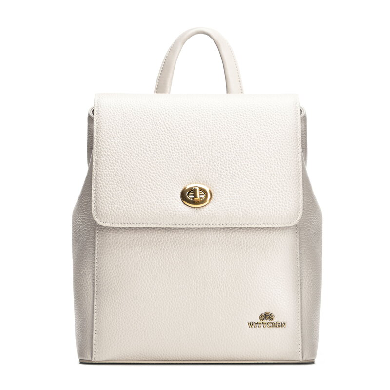 Dámsky kožený ruksak s hranatou klopou krémový 100-4E-225-0