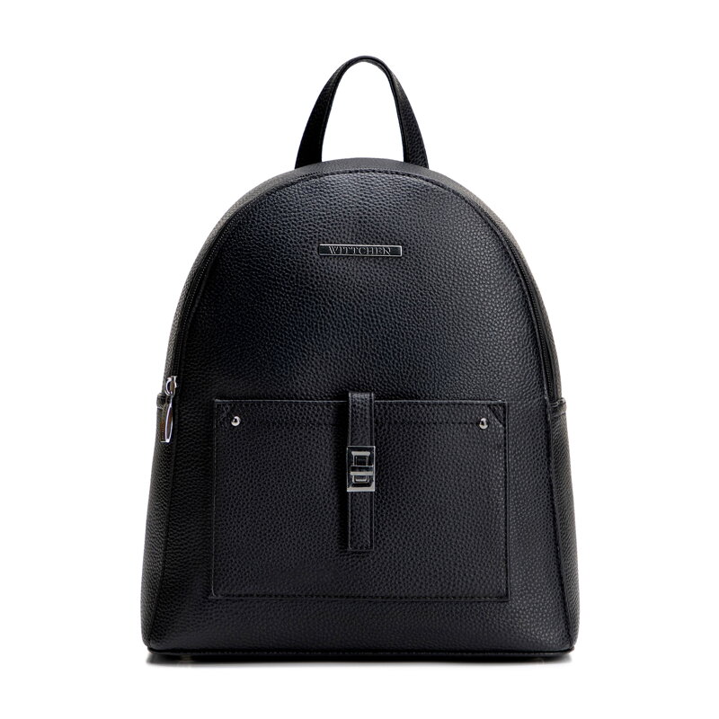 Dámsky ruksak z ekokože s predným vreckom čierno-grafitový 29-4Y-003-BG1