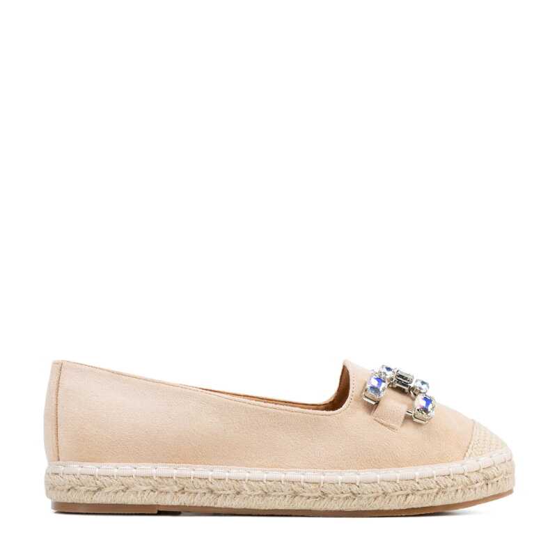 Dámske espadrilky s bižutérnou ozdobou svetlobéžové 100-DP-208-9