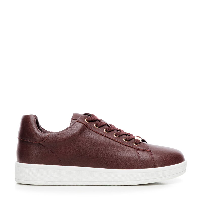 Dámske kožené sneakersy na platforme bordové 101-D-972-3
