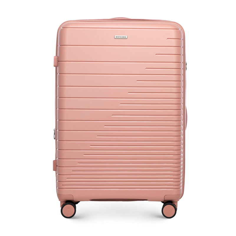 Veľký polypropylénový kufor s lesklými pruhmi ružový 56-3T-163-34