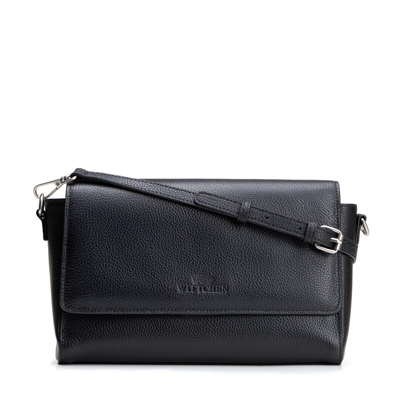 Čierna crossbody kabelka z prírodnej kože s klopou 102-4E-210-1