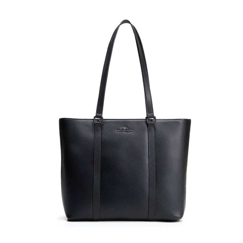 Elegantná dámska shopper kabelka z prírodnej kože čierno-strieborná 102-4E-209-1S