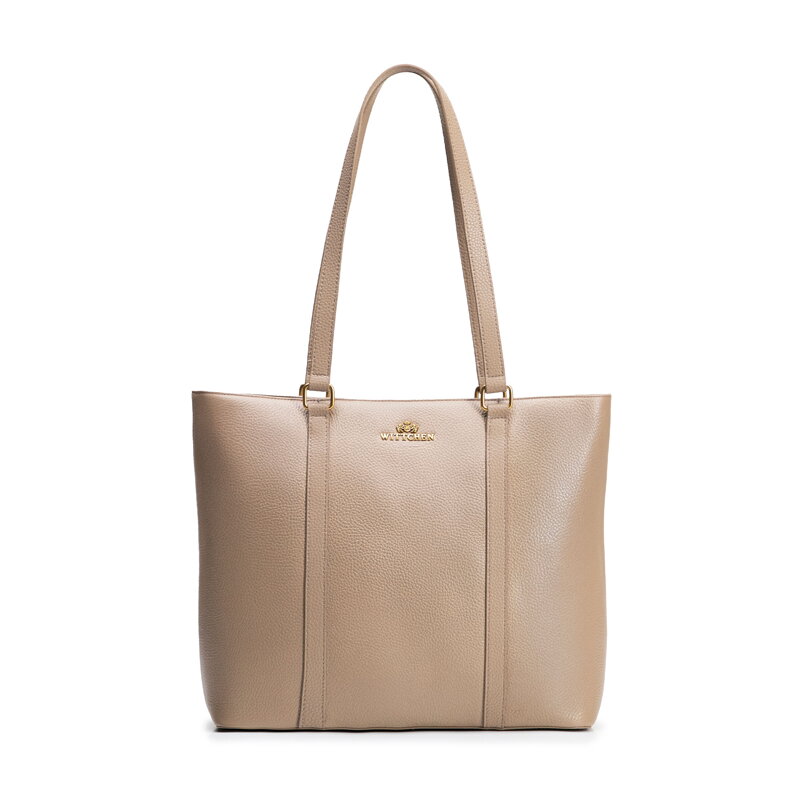Elegantná dámska shopper kabelka z prírodnej kože béžová 102-4E-209-9