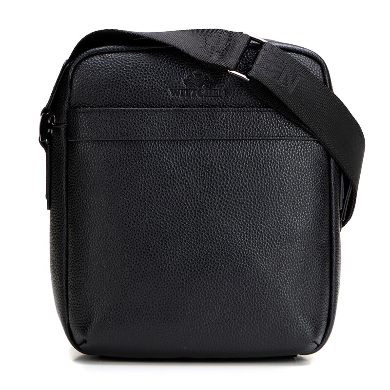 Pánska kožená crossbody taška so zrnitou textúrou čierna 29-4U-306-1