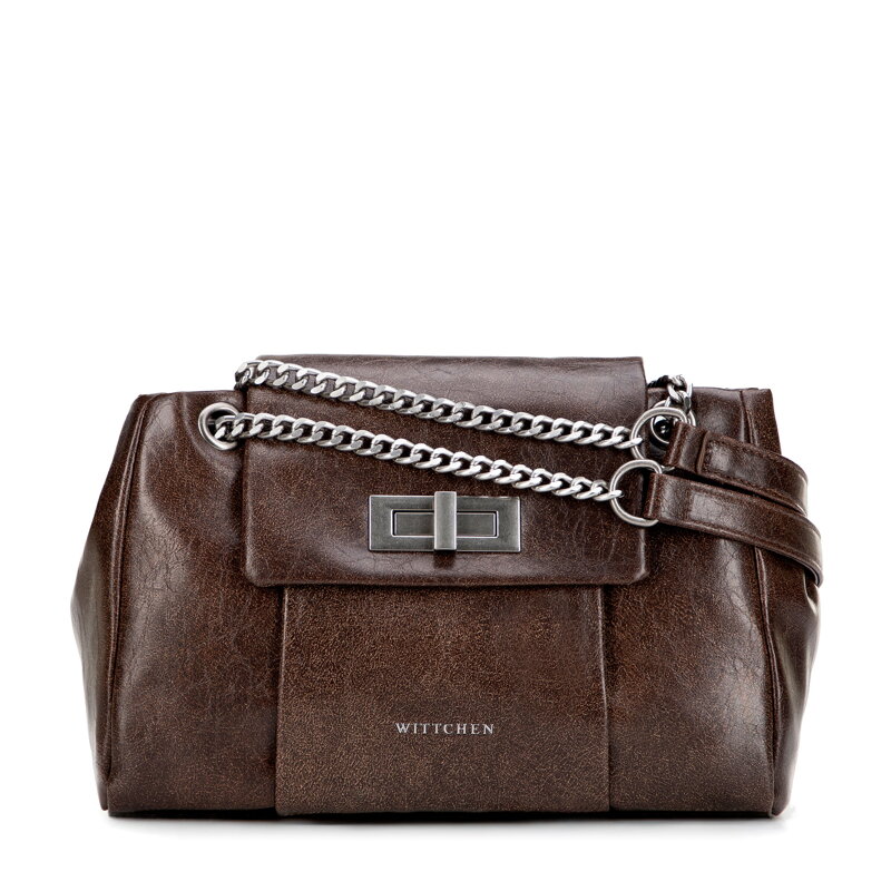 Hnedá crossbody kabelka z imitácie kože s retiazkou a kovovou sponou 101-4Y-410-4