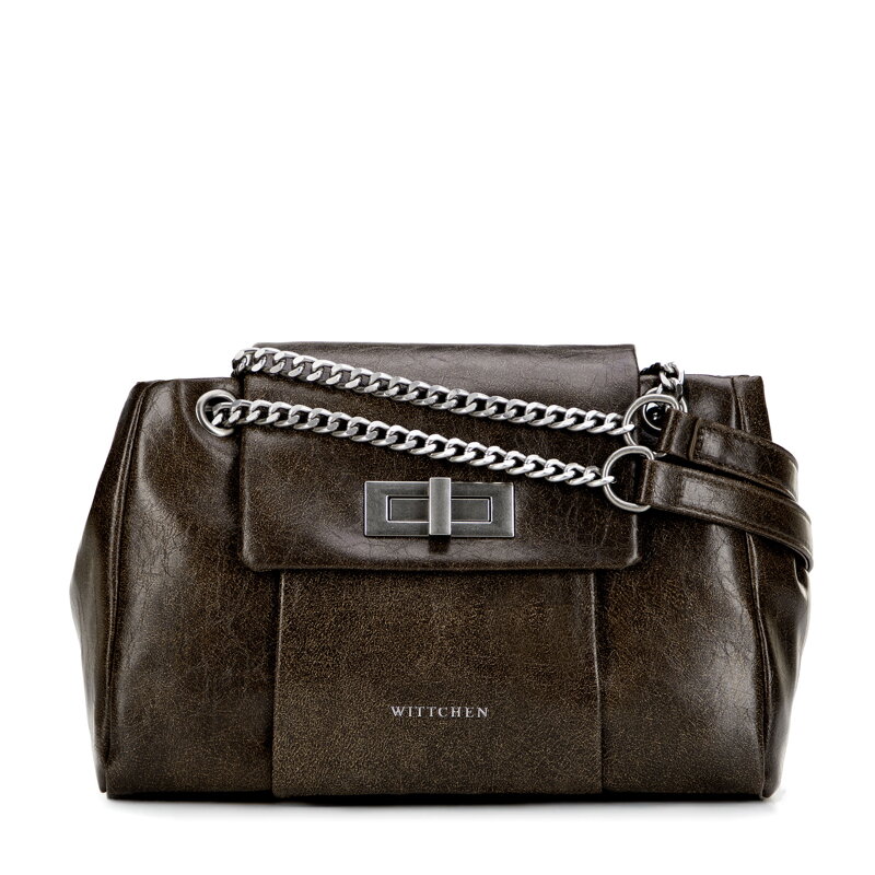 Zelená crossbody kabelka z imitácie kože s retiazkou a kovovou sponou 101-4Y-410-Z