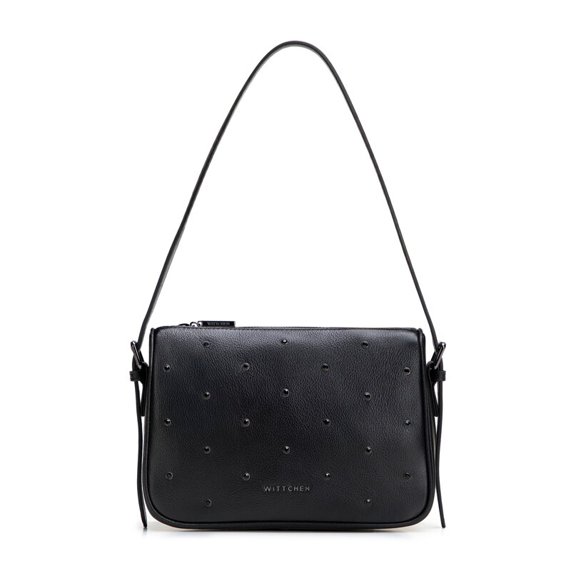 Čierna crossbody kabelka z prírodnej kože s ozdobnými zirkónmi 102-4E-619-1