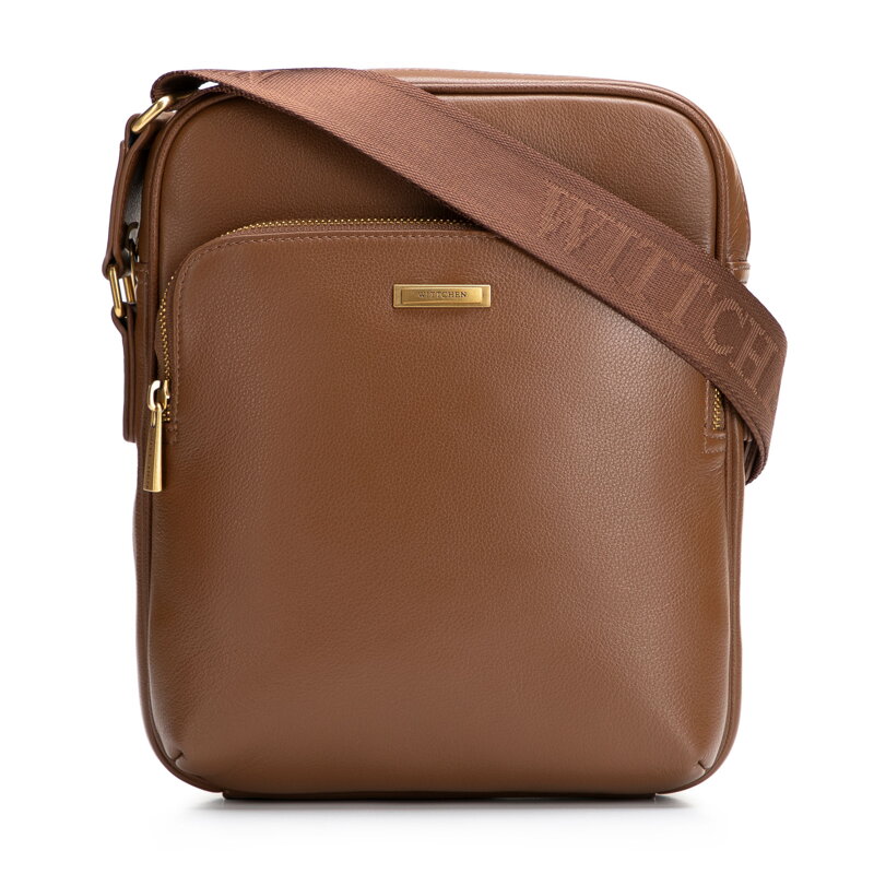 Pánska kožená crossbody taška s prídavným vreckom svetlohnedá 102-4U-603-5