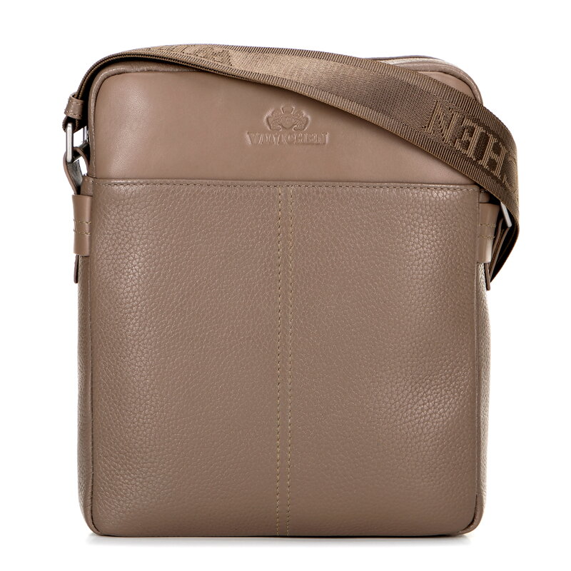 Priestranná pánska kožená crossbody taška s prešívaním taupe 100-4U-807-9