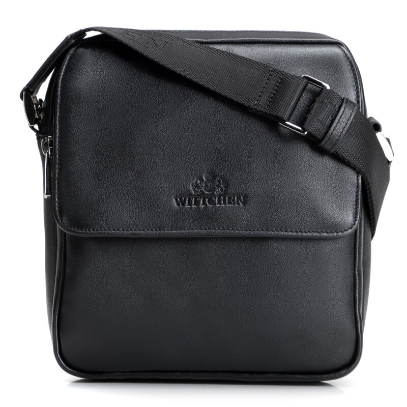 Pánska kožená crossbody taška s chlopňou Wittchen – čierna