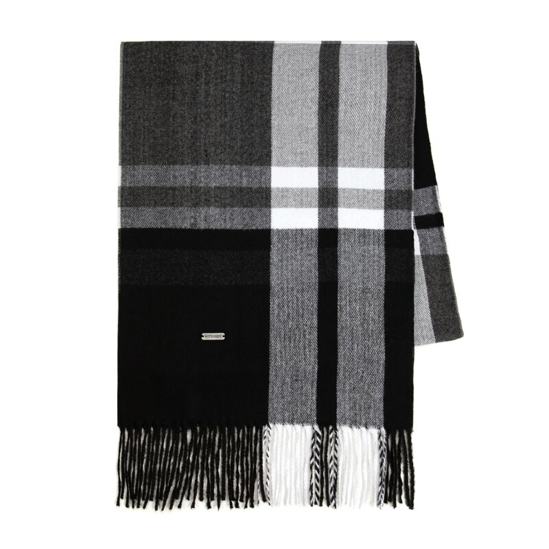 Károvaný šál so strapcami 33 × 190 cm Wittchen – čierno-sivá