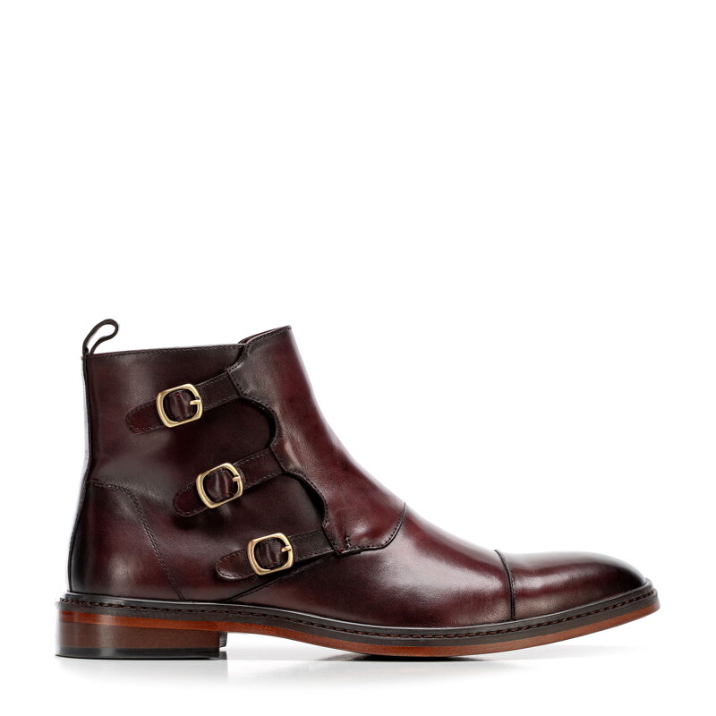 Pánske bordové členkové topánky z prírodnej kože s ozdobnými prackami 101-M-500-3