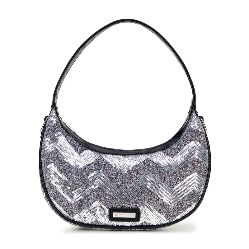 Strieborná crossbody kabelka z imitácie kože s flitrami 101-4Y-412-S