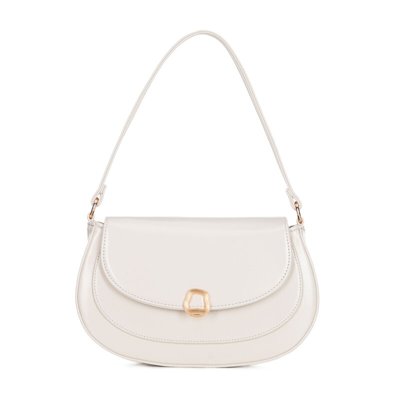 Krémová crossbody kabelka z imitácie kože s kovovou sponou a klopou 101-4Y-437-0