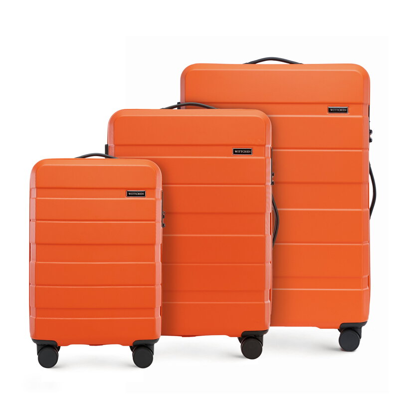 Sada kufrov z ABS s horizontálnymi pruhmi, oranžová 56-3A-10S-55