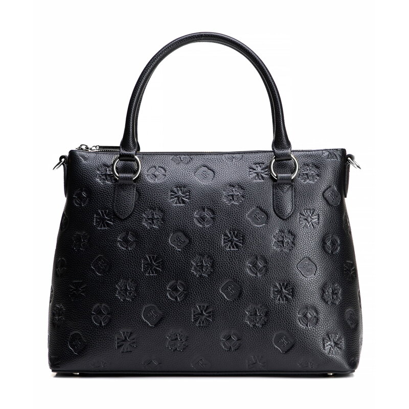 Kožená shopperka so vzorom čierno-strieborná 100-4E-624-1S