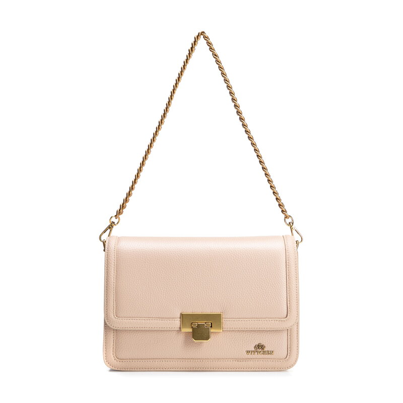 Kožená kabelka crossbody s retiazkou béžová 100-4E-206-9