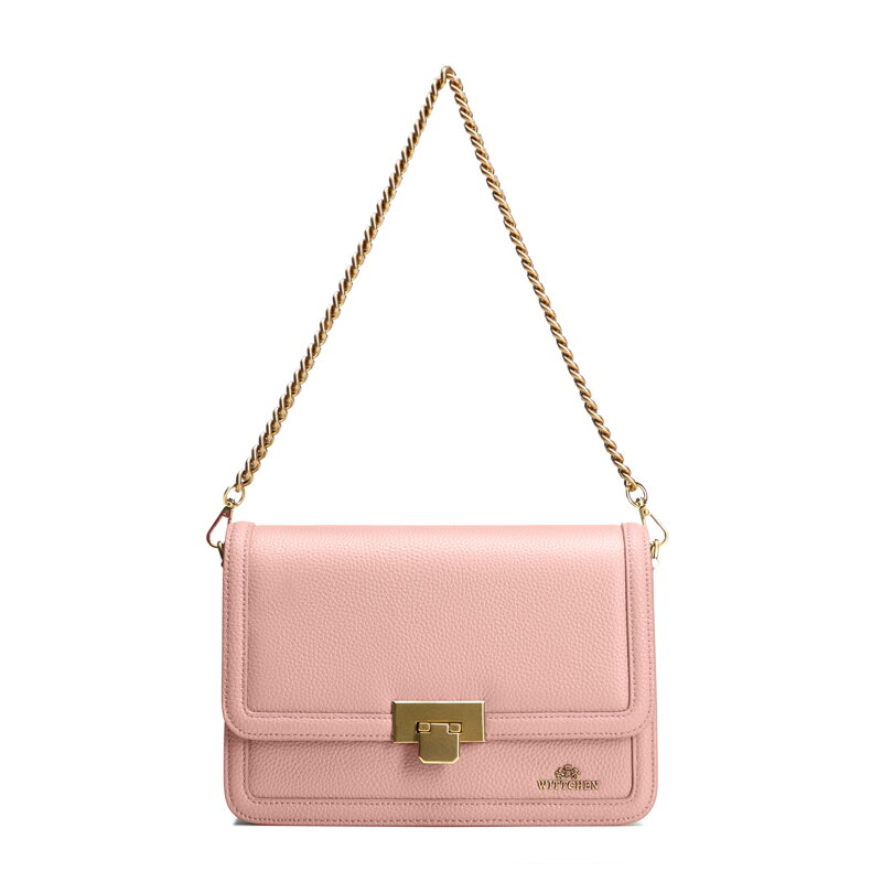 Kožená crossbody kabelka s retiazkou ružová  