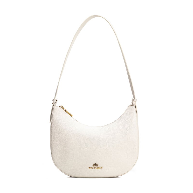 Kožená kabelka typu bagetka krémová 100-4E-210-0