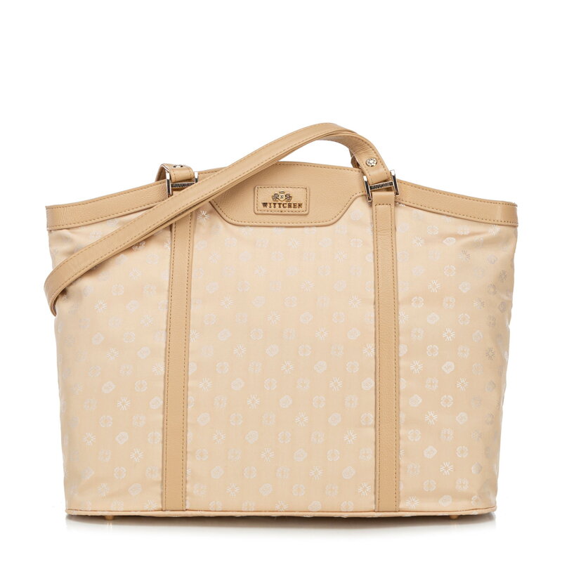 shopper kabelka Wittchen zo žakáru a kože s monogramami, krémová 98-4E-904-0