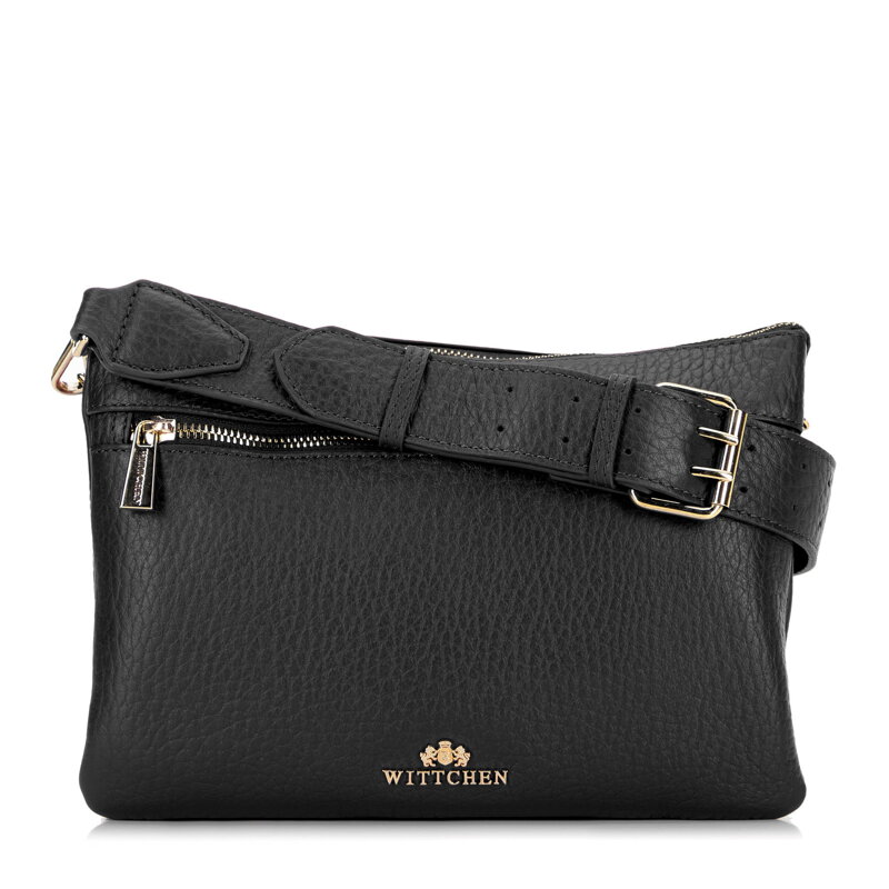 Dámska trojkomorová kožená crossbody kabelka čierna 99-4E-013-1