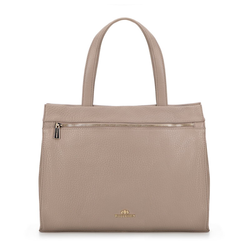 Kožená dámska shopper kabelka s remienkom béžová 99-4E-012-9