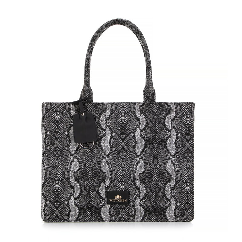 Dámska žakárová shopper kabelka so vzorom čierno-sivá 99-4E-500-X8