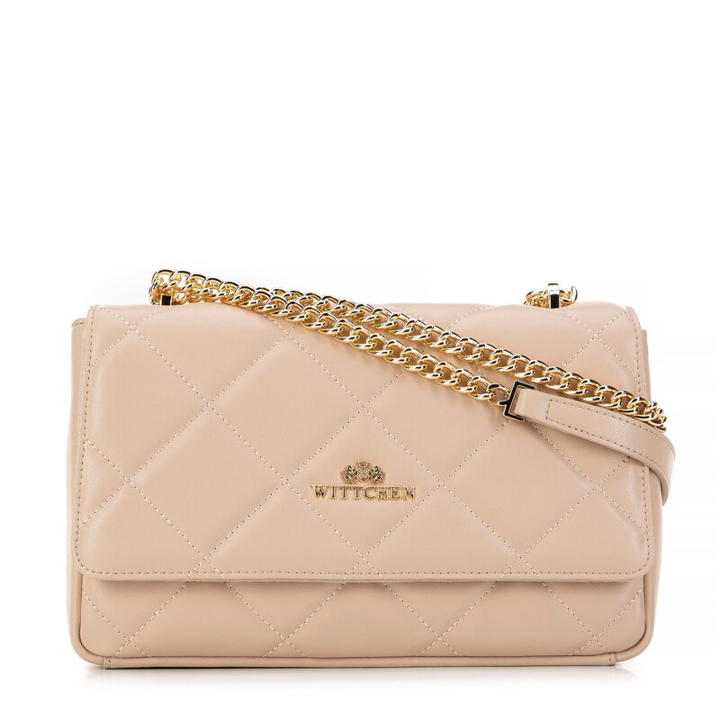 Dámska kožená crossbody kabelka s diamantovým vzorom, béžová 99-4E-603-9