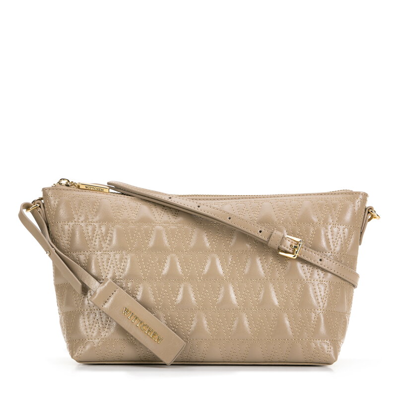 Damska torebka crossbody ze skóry z przeszyciami beżowa 99-4E-635-9 Damska torebka crossbody ze skóry z przeszyciami beżowa 99-4E-635-9