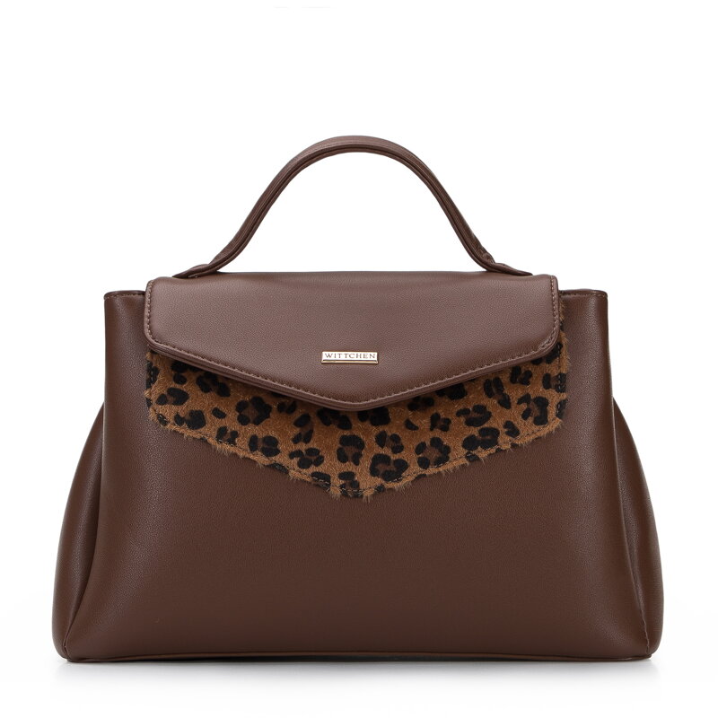 Kabelka kufrík s ozdobnou vložkou v zvieracom vzore hnedá 95-4Y-528-4