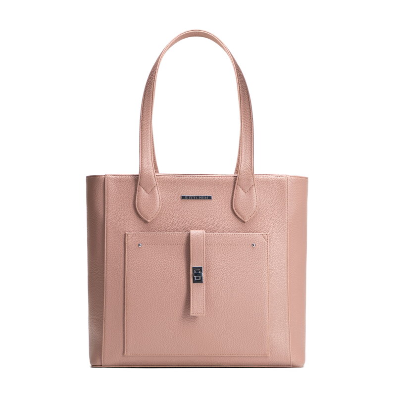 Dámska shopper kabelka z ekokože s predným vreckom ružová 29-4Y-002-B55