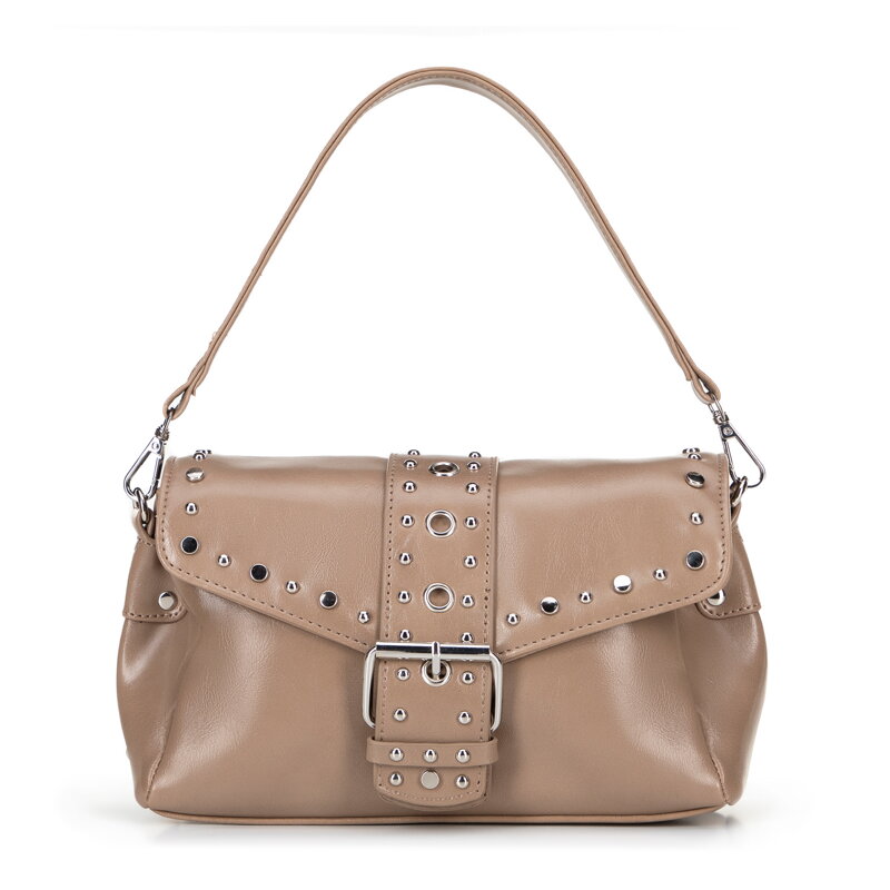 Dámska crossbody z ekokože s dekoratívnymi nitmi béžová 100-4Y-207-9
