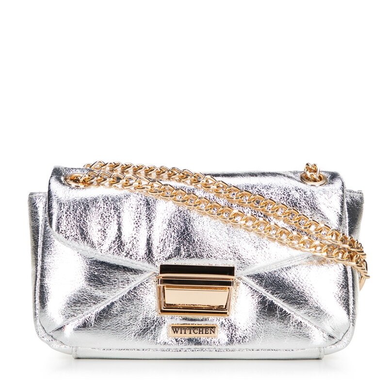 Mini crossbody kabelka z lesklej ekokože, strieborná 100-4Y-216-S Mini crossbody kabelka z lesklej ekokože, strieborná 100-4Y-216-S