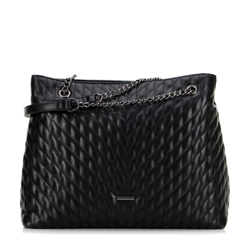 Shopper kabelka z ekokože s geometrickým prešívaním čierna 99-4Y-603-1