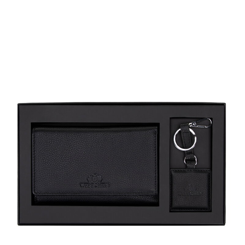 Kožený set peňaženka a kľúčenka čierny 14-S-005-1