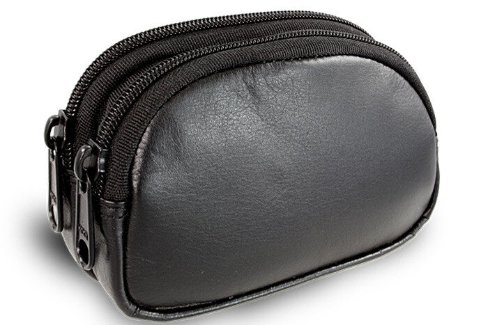 Čierna kožená dvojzipsová etue 611-0368-60