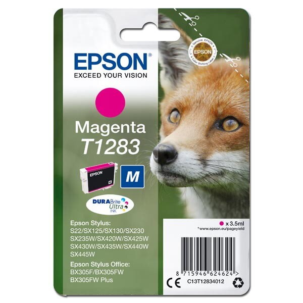 Epson originál ink C13T12834012, T1283, magenta, 3,5ml, Epson Stylus S22, SX125, 420W, 425W, Stylus Office BX305, purpurová