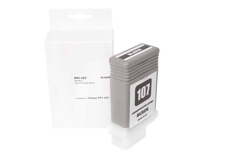 Renovovaná atramentová náplň 6705B001, PFI107BK, 130ml listov pre tlačiarne Canon (BULK), čierna